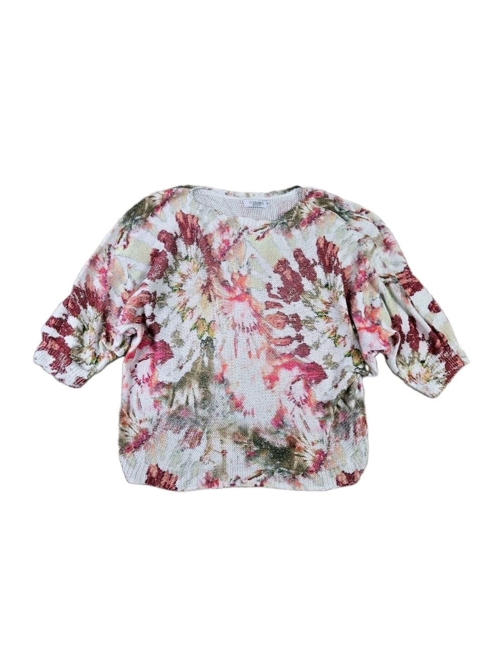 Luisa Ricci 100% Linen Loose Knit Top Dolman Sleeve Floral Italy Oversized M